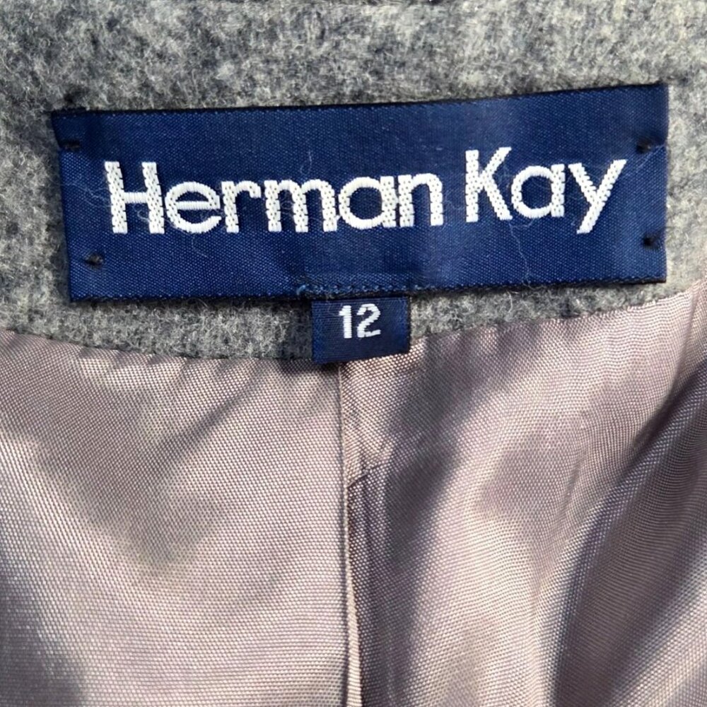 Vintage Herman Kay Womens  Gray Wool Coat Size 12 With Scarf and Pockets - Picture 5 of 7